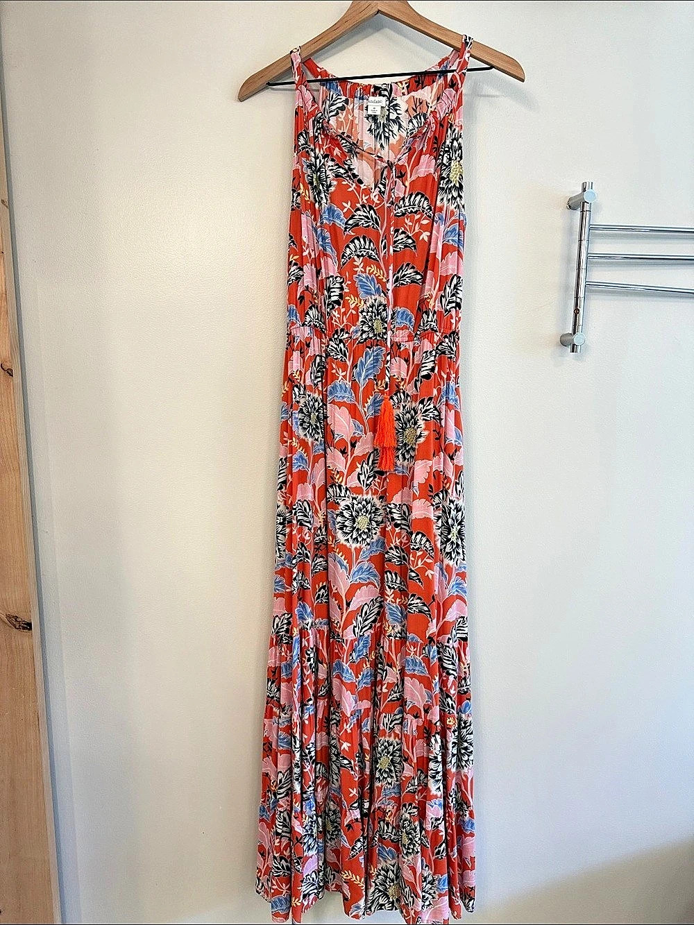 Sundance Floral Maxi Dress Orange & Black Like New